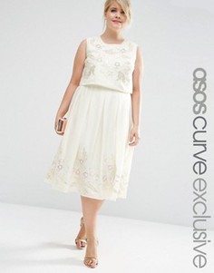 Платье миди с цветочным декором ASOS CURVE - Кремовый