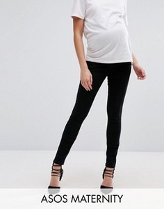 Черные джинсы скинни для беременных с поясом поверх животика ASOS Maternity Ridley - Черный