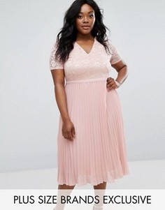 Приталенное платье с кружевным топом и плиссированной юбкой Truly You - Розовый
