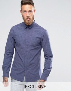 Зауженная рубашка в горошек с небольшим воротничком Noak - Темно-синий