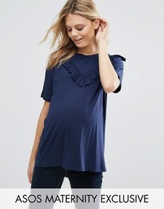 Футболка для беременных с рюшами ASOS Maternity - Синий