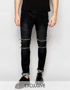 Узкие байкерские джинсы черного цвета Liquor & Poker - Черный