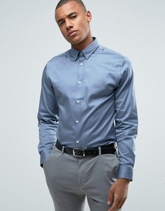 Приталенная рубашка с воротником на скрытых пуговицах Selected Homme - Синий
