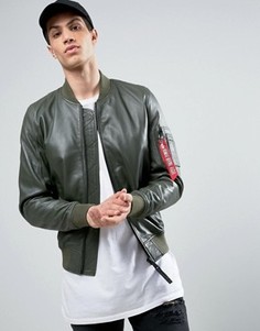 Зеленый кожаный бомбер Alpha Industries MA1 - Зеленый