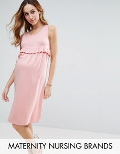 Цельнокройное платье для кормящих мам с оборкой Gebe Maternity - Розовый