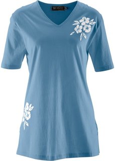 Удлиненная футболка (синий джинсовый / белый с рисунком/с принтом) Bonprix
