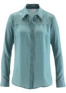 Блузка с кружевной вставкой (минерально-синий) Bonprix