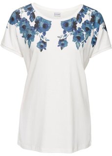 Классика гардероба: футболка с цветочным рисунком (кремовый/синий с рисунком) Bonprix
