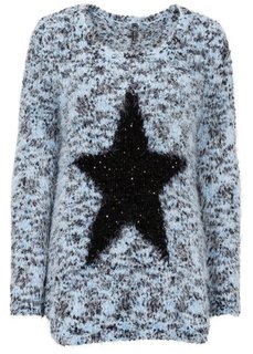 Пуловер в стиле оверсайз (нежно-голубой/черный меланж) Bonprix