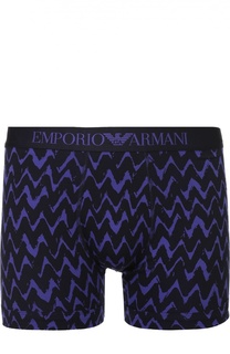 Хлопковые боксеры с широкой контрастной резинкой Emporio Armani