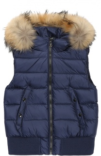 Пуховой жилет с меховой отделкой капюшона Moncler Enfant