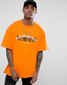 Оранжевая оversize-футболка с принтом на груди Visionair - Оранжевый