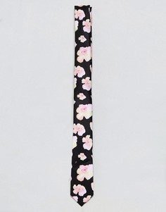 Узкий галстук с черным/розовым цветочным принтом ASOS - Черный