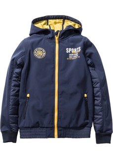 Модная куртка-софтшелл с капюшоном, Размеры  116/122-164/170 (темно-синий/желтый) Bonprix