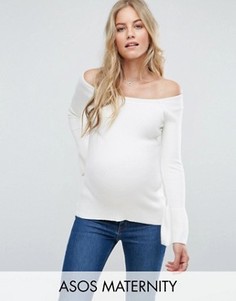 Джемпер в рубчик с открытыми плечами и расклешенными рукавами ASOS Maternity - Кремовый