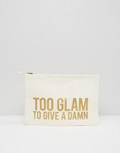 Парусиновый клатч с принтом Too Glam To Give A Damn Crazy Haute - Кремовый