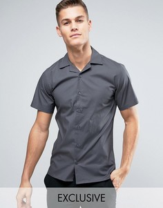 Приталенная рубашка с короткими рукавами и воротником в виде лацканов Only & Sons - Темно-синий