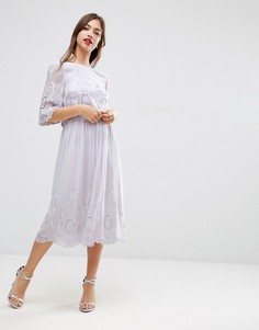 Платье миди с вышивкой ASOS Premium - Серый