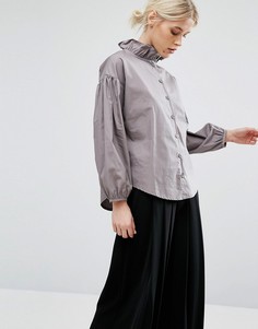 Блузка с воротником рюшами и эффектными рукавами Zacro - Серый