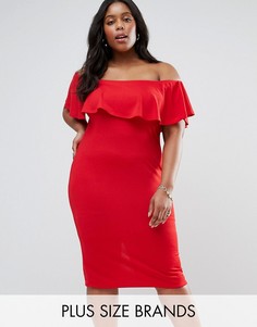 Платье с широким вырезом и оборкой Club L Plus - Красный
