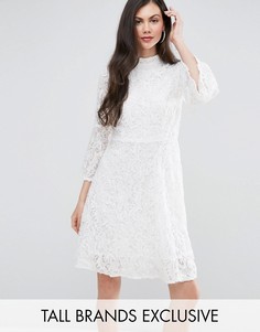 Кружевное короткое приталенное платье Y.A.S Studio Tall Kanna - Белый