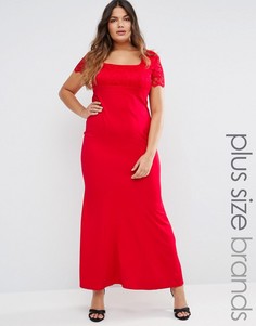 Платье макси с кружевными рукавами Goddiva Plus - Красный