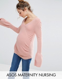 Джемпер с запахом и расклешенными рукавами ASOS Maternity NURSING - Розовый