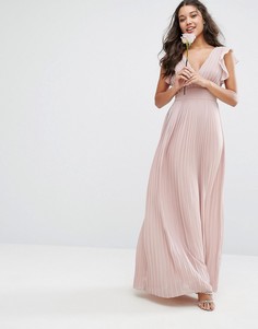 Платье макси с V-образным вырезом и рукавами рюшами TFNC WEDDING - Розовый