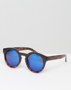 Круглые солнцезащитные очки с синими зеркальными стеклами AJ Morgan - Коричневый