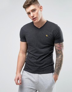 Темно-серая обтягивающая футболка с V-образным вырезом и логотипом Abercrombie & Fitch - Серый