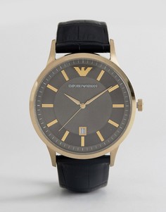 Часы 43 мм с черным кожаным ремешком Emporio Armani AR11049 - Черный