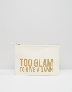 Парусиновый клатч с принтом Too Glam To Give A Damn Crazy Haute - Кремовый