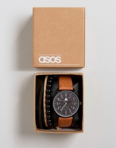 Часы со светло‑коричневым ремешком и браслет ASOS - Рыжий