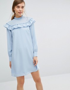 Платье мини с высокой горловиной и рюшами Vero Moda - Синий