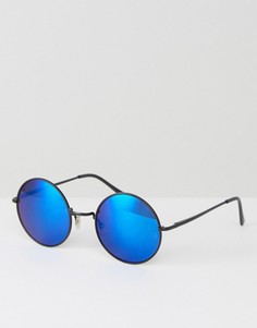 Круглые солнцезащитные очки в черной металлической оправе с синими стеклами ASOS - Черный