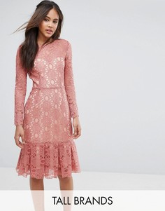 Короткое приталенное платье из кружева Y.A.S Studio Tall Cadisa - Розовый