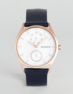 Часы с темно-синим кожаным ремешком Skagen SKW6372 - Темно-синий