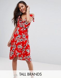 Платье миди с открытыми плечами и цветочным принтом New Look Tall - Красный