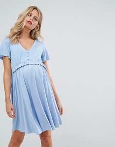 Короткое приталенное платье с рюшами Gebe Maternity Nursing - Синий