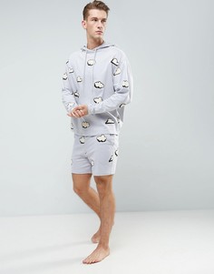 Пижамный комплект с принтом облаков ASOS - Серый