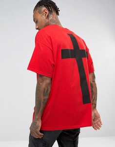 Оверсайз-футболка с принтом креста на спине HNR LDN - Красный Honour