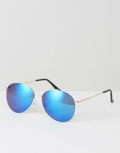 Золотистые солнцезащитные очки-авиаторы с синими зеркальными стеклами ASOS - Золотой