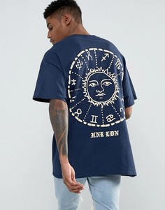 Оверсайз-футболка с принтом знаков зодиака на спине HNR LDN - Темно-синий Honour
