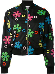 куртка-бомбер  с цветочной аппликацией Moschino