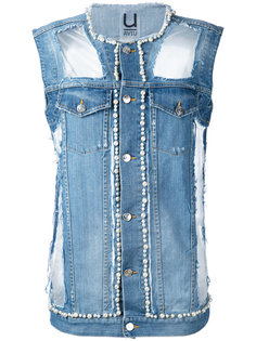 джинсовый жилет с отделкой жемчужинами Aviù