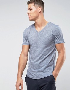 Хлопоквая меланжевая футболка с V-образныи вырезом Tom Tailor - Темно-синий