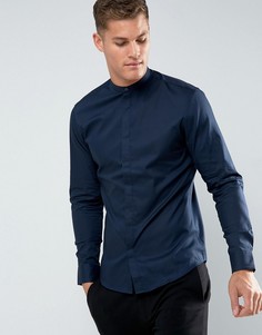Приталенная рубашка с воротником на пуговице Selected Homme - Темно-синий
