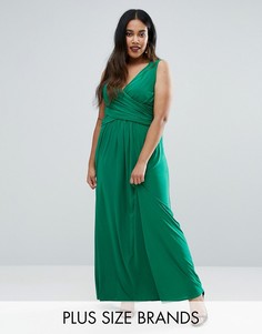 Платье макси размера плюс с запахом спереди Goddiva Plus - Зеленый