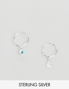 Серебряные непарные серьги‑кольца с миниатюрными подвесками ASOS - Серебряный