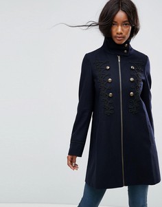 Пальто в стиле милитари с плетеной отделкой ASOS - Темно-синий